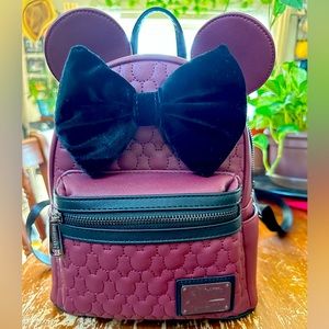 Loungefly Minnie Mouse Maroon Quilted Womens Double Strap Backpack